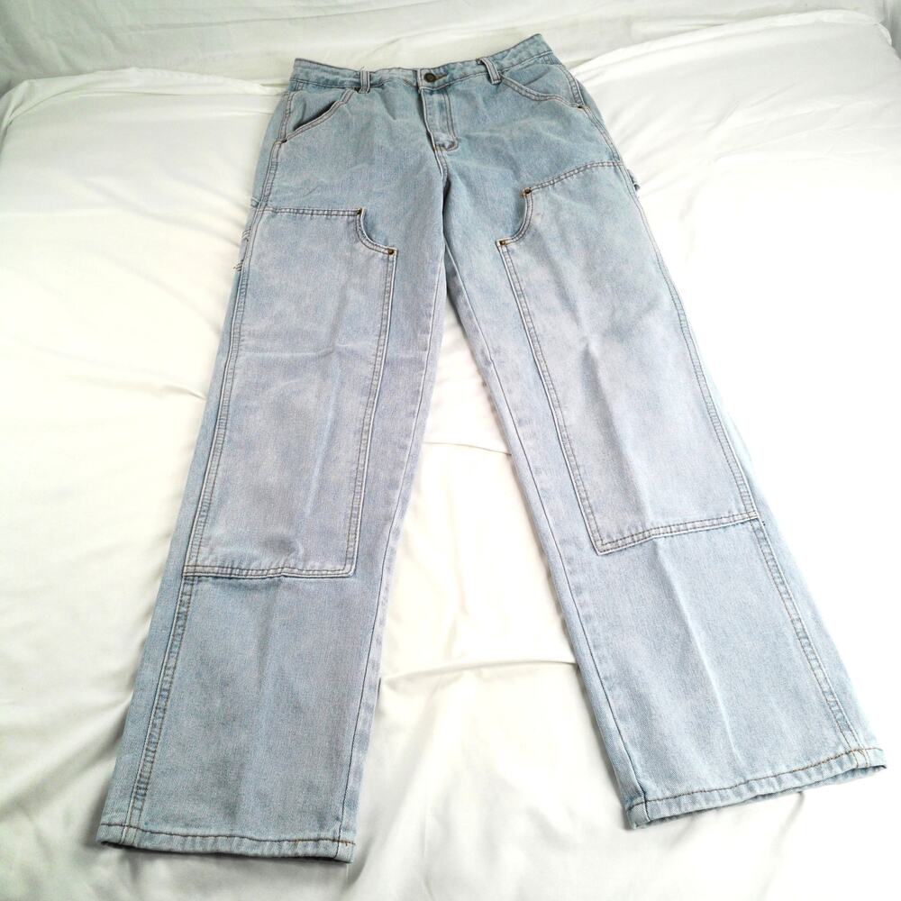 Angel Kiss Light Wash Carpenter Jeans Women's Size 9/29 Wide Leg Utility Denim